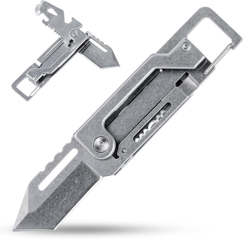 edcfans Keychain Multitool Knife, Multi Tools Keychains, Fathers Day Dad Gifts for Men, Tanto Pocket Knives with Clip, Bottle Opener, Box Cutter, Pry Bar, Screwdriver Wrench, EDC Hiking Camping Gear - Image 1