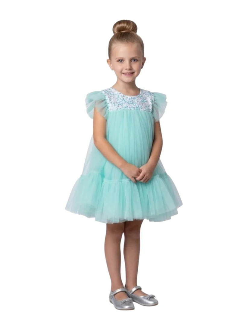 Bidani Girls Mint Green Tulle Party Dress with Sequin