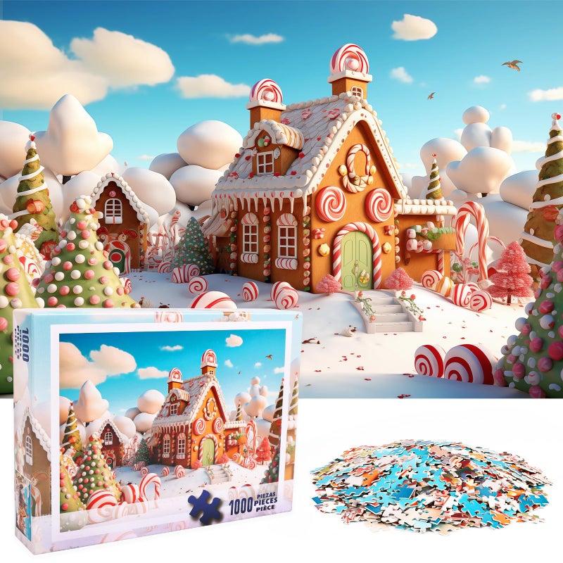 DERAYEE Christmas Jigsaw Puzzles for Adults 1000 Pieces Christmas Gingerbread House Puzzle Sweet Candy House Puzzles Gifts for Xmas Winter Holiday Decorations Fun Family Activity 295 x 197 inch - Image 3