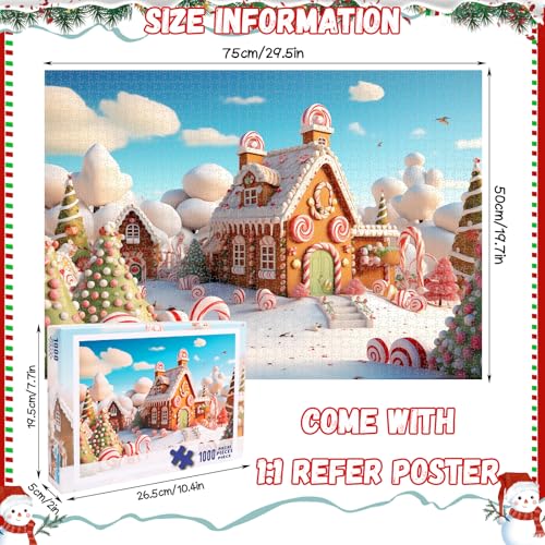 DERAYEE Christmas Jigsaw Puzzles for Adults 1000 Pieces Christmas Gingerbread House Puzzle Sweet Candy House Puzzles Gifts for Xmas Winter Holiday Decorations Fun Family Activity 295 x 197 inch - Image 5