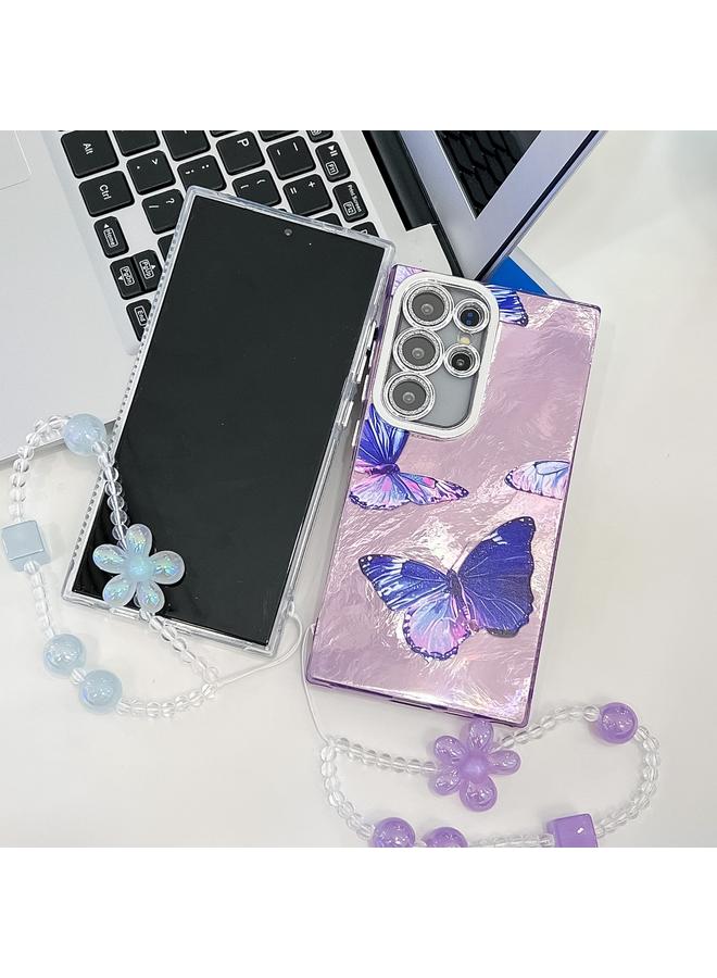 S-TOP Case For Samsung Galaxy S25 Ultra 5G Plating Texture Butterfly Wristband TPU Phone Case with Glitter Lens Film - Image 4