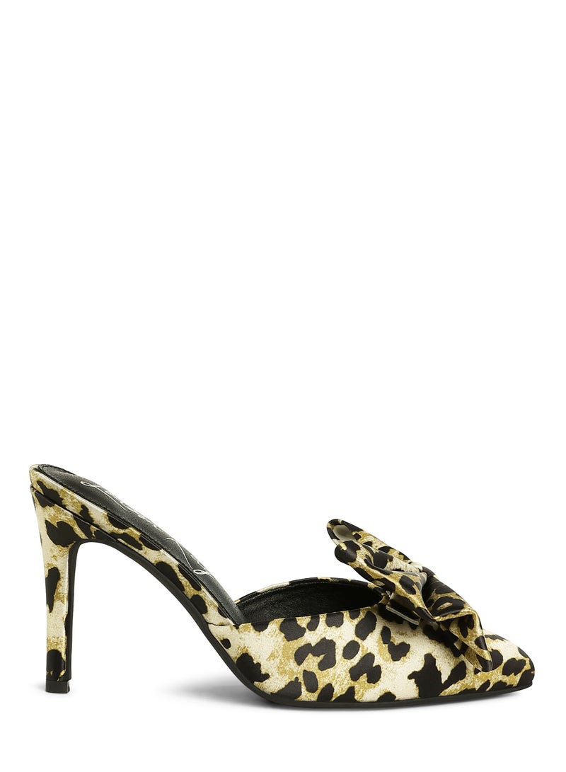 London Rag High Heel Bow Tie Mules in Leopard - Image 1