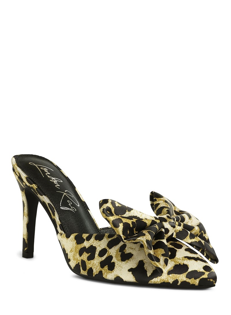 London Rag High Heel Bow Tie Mules in Leopard - Image 2
