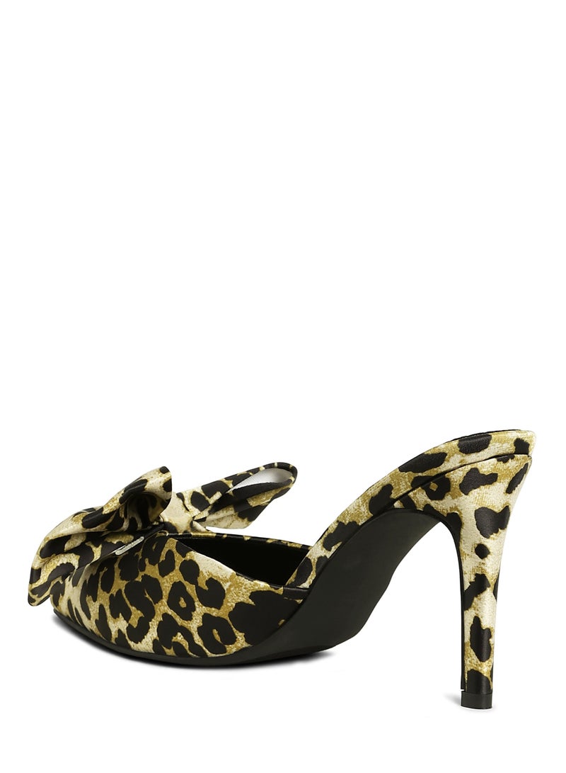 London Rag High Heel Bow Tie Mules in Leopard - Image 3