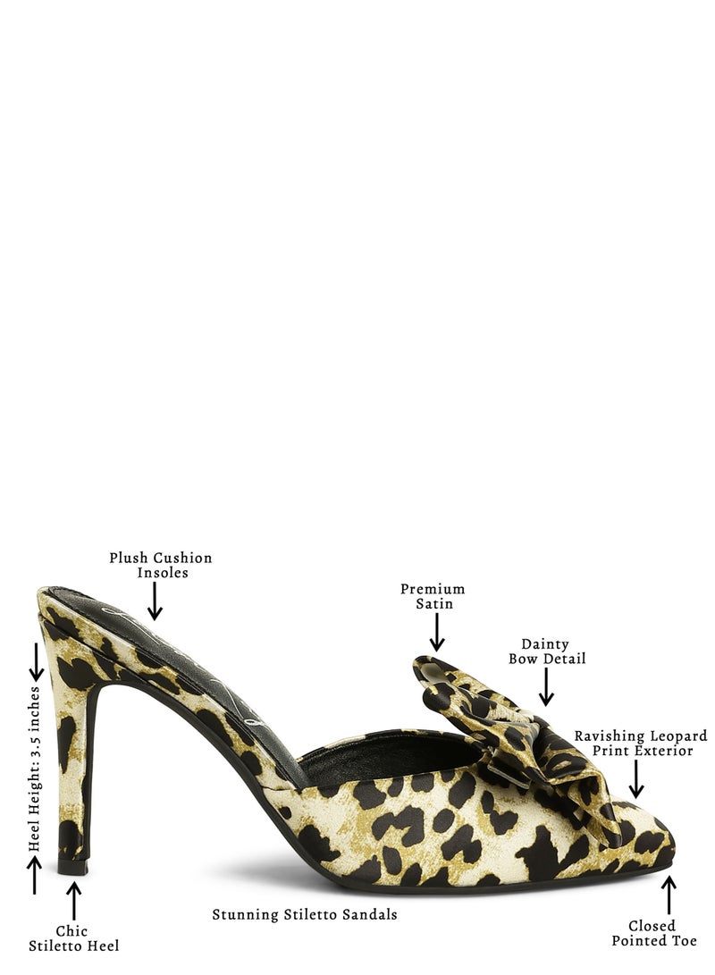 London Rag High Heel Bow Tie Mules in Leopard - Image 5