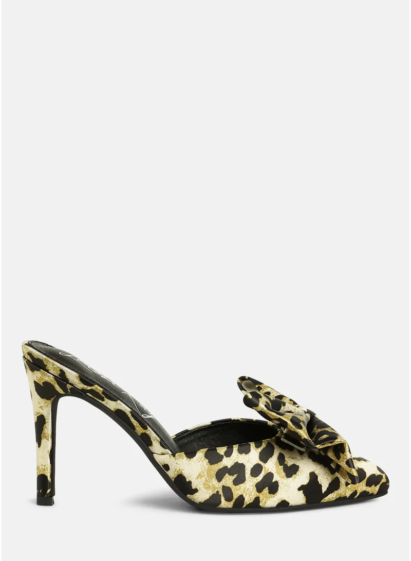 High Heel Bow Tie Mules in Leopard