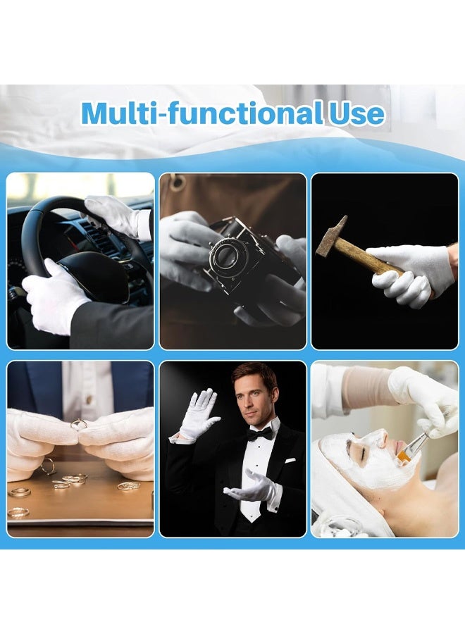 12 Pairs White Cotton Gloves - Breathable Cotton Gloves for Dry Hands Sleeping, Inspection, Coin Handling, Reusable Soft Cloth Glove for Eczema, Spa, Moisturizing Hands, High Elasticity, Women and Men - Image 5