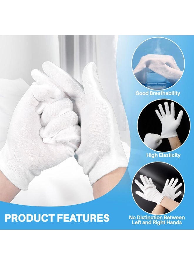 12 Pairs White Cotton Gloves - Breathable Cotton Gloves for Dry Hands Sleeping, Inspection, Coin Handling, Reusable Soft Cloth Glove for Eczema, Spa, Moisturizing Hands, High Elasticity, Women and Men - Image 2