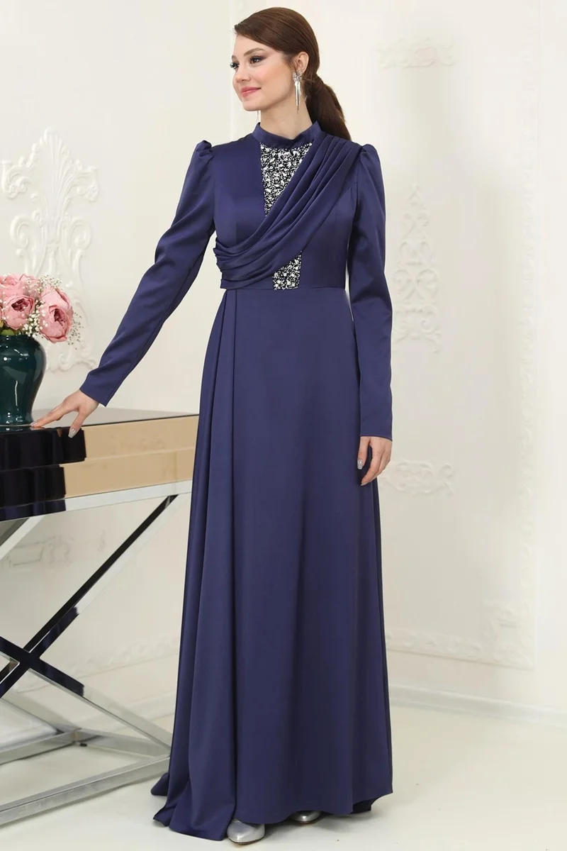 Esilanur Zen Hijab Evening Dress Navy Blue