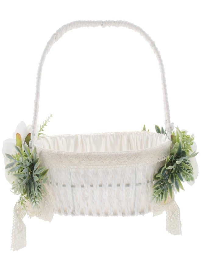 STOBAZA Ivory Wedding Flower Girl Basket, Handwoven Romantic Party Bridal Flower Basket with Elegant Handle - Image 1