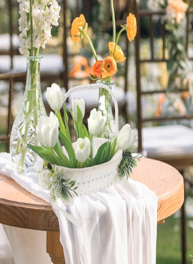 STOBAZA Ivory Wedding Flower Girl Basket, Handwoven Romantic Party Bridal Flower Basket with Elegant Handle - Image 4
