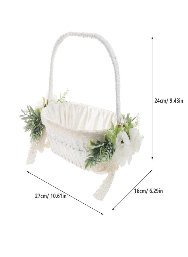 STOBAZA Ivory Wedding Flower Girl Basket, Handwoven Romantic Party Bridal Flower Basket with Elegant Handle - Image 5