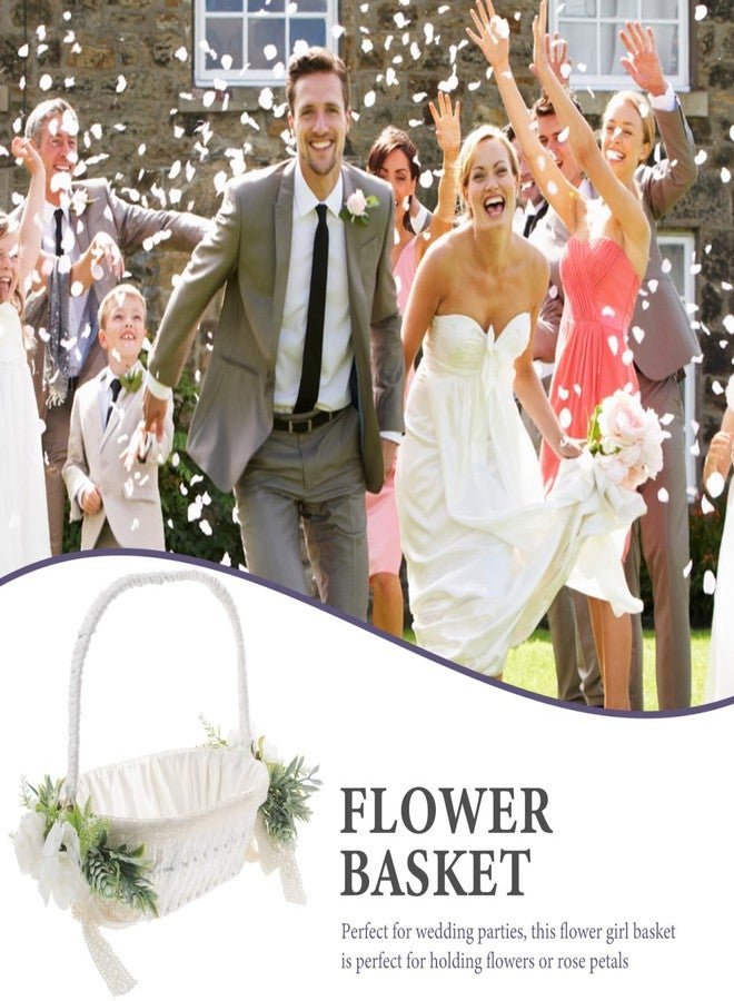STOBAZA Ivory Wedding Flower Girl Basket, Handwoven Romantic Party Bridal Flower Basket with Elegant Handle - Image 2