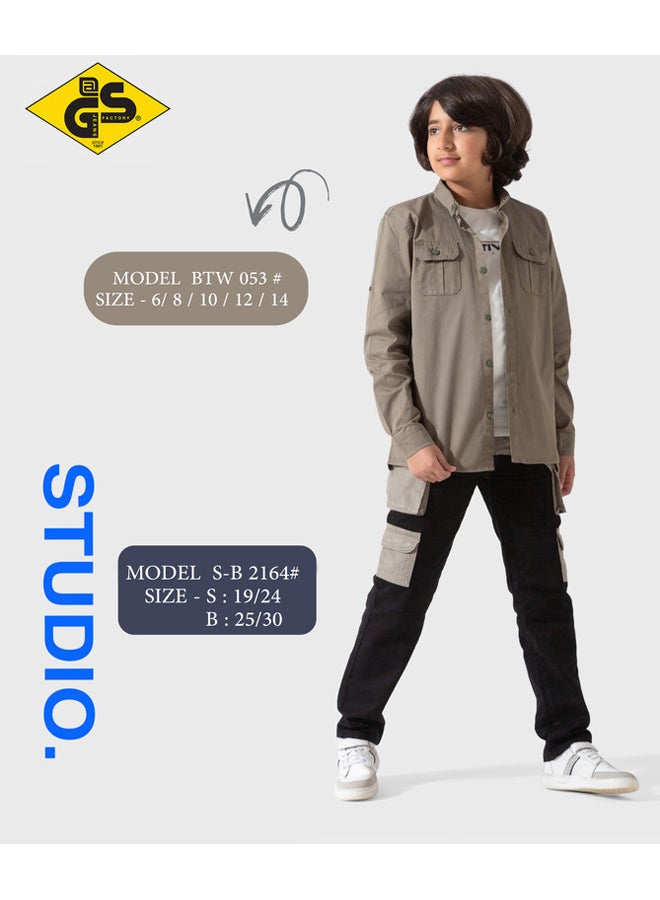 جي@إس قميص كتان صيفي للأولاد مع تيشيرت قطني