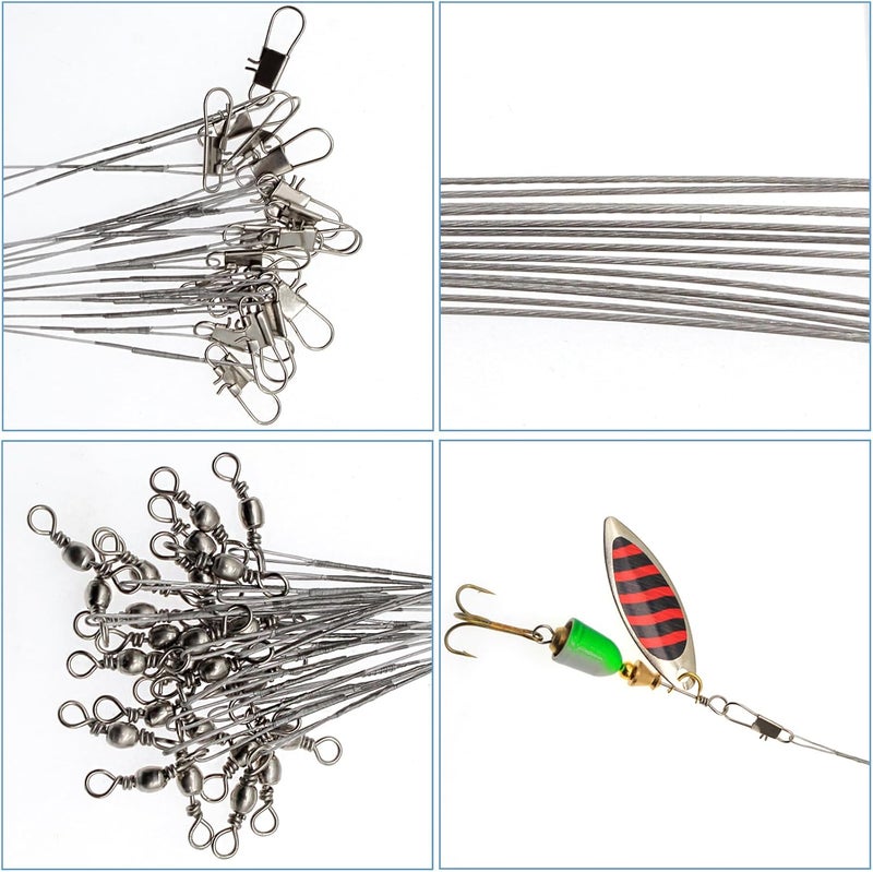 FREGITO Stainless Steel Fishing Leaders, Fishing Leader Line with Swivels and Clips for Saltwater and Freshwater, 31LB Per Piece, 6", 7", 9", 10", 12" - Image 3