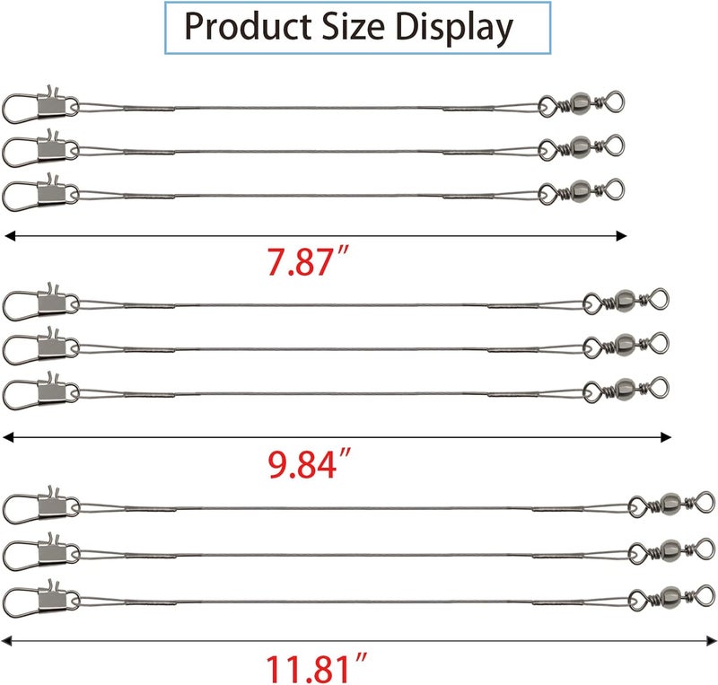 FREGITO Stainless Steel Fishing Leaders, Fishing Leader Line with Swivels and Clips for Saltwater and Freshwater, 31LB Per Piece, 6", 7", 9", 10", 12" - Image 2