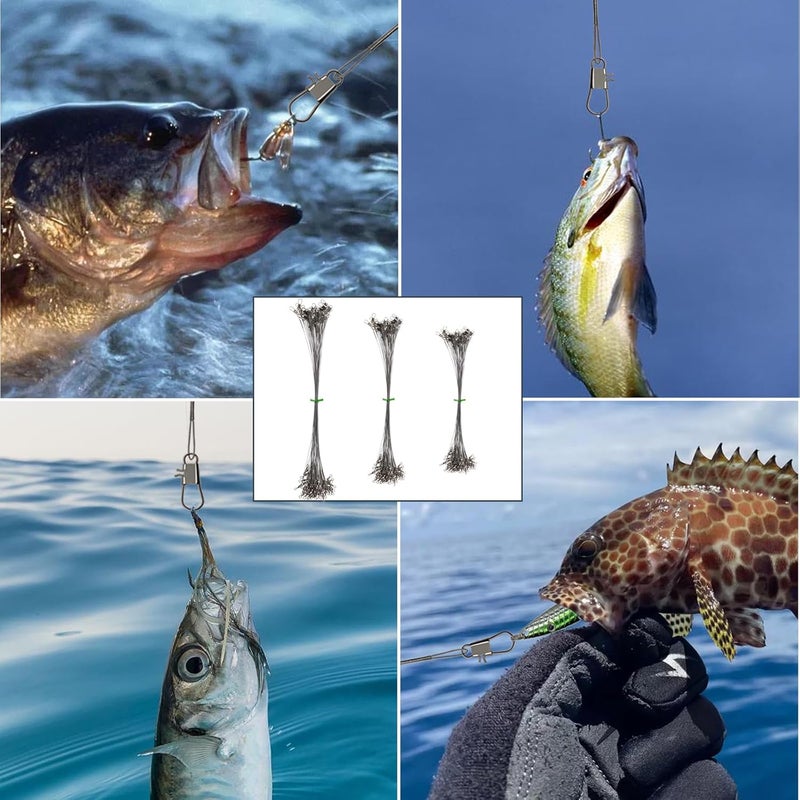 FREGITO Stainless Steel Fishing Leaders, Fishing Leader Line with Swivels and Clips for Saltwater and Freshwater, 31LB Per Piece, 6", 7", 9", 10", 12" - Image 4