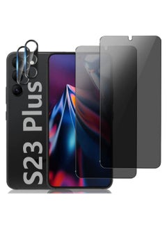 [2+2 Pack] Privacy Screen Protector and Camera Lens Protector for Samsung Galaxy S23+ Plus 6.6 Inch Tempered Glass Saver, Full Coverage, 9H Hardness HD Anti-spy, Fingerprint Unlock