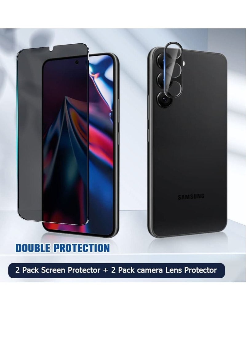 HuHa - [2+2 Pack] Privacy Screen Protector and Camera Lens Protector for Samsung Galaxy S23+ Plus 6.6 Inch Tempered Glass Saver, Full Coverage, 9H Hardness HD Anti-spy, Fingerprint Unlock - Image 1