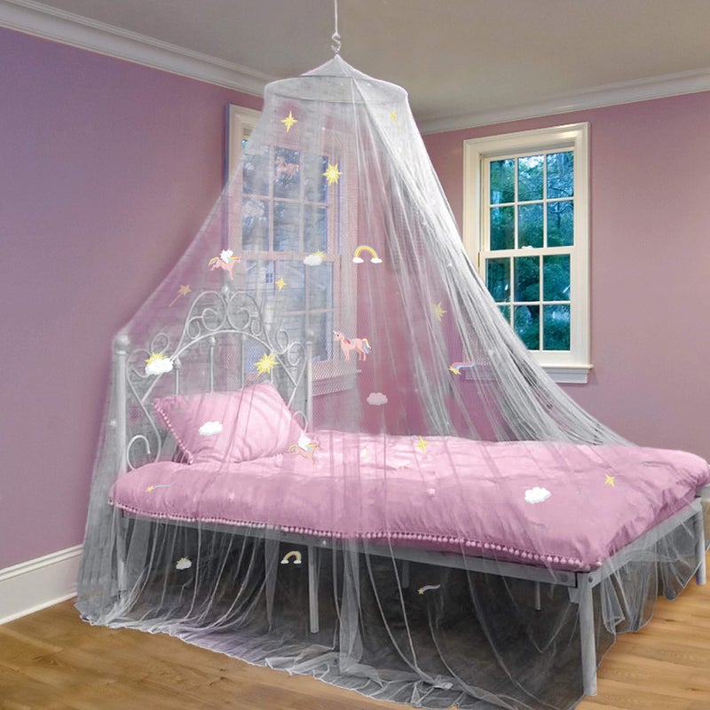 Bollepo Bollepo Bed Canopy for Girls Bed with Glowing Stars  Princess Room Decor Ceiling Net to Cover Toddler  Full Twin Size Kids Bed Curtains Fire Retardant Fabric White  Unicorn