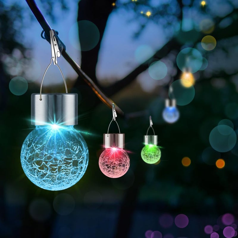 PARTPHONER 12 Pack Hanging Solar Lights Outdoor Decorative, Waterproof Solar Globe Lantern with Handle and Clip, Solar Powered Cracked Glass Ball Lights for Garden Yard Patio, Fence Tree Umbrella, Holiday Decor - Image 2
