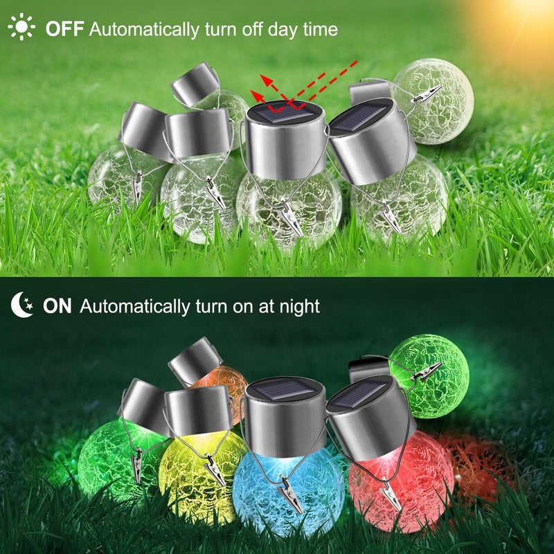 PARTPHONER 12 Pack Hanging Solar Lights Outdoor Decorative, Waterproof Solar Globe Lantern with Handle and Clip, Solar Powered Cracked Glass Ball Lights for Garden Yard Patio, Fence Tree Umbrella, Holiday Decor - Image 4