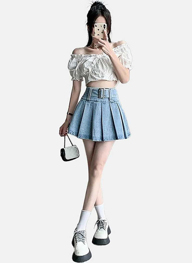 YUNIQEE Blue Tiered Solid Mini Skirt