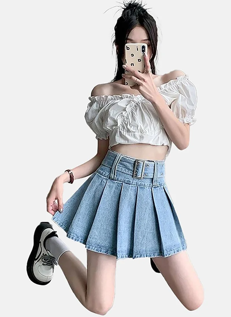 YUNIQEE Blue Tiered Solid Mini Skirt