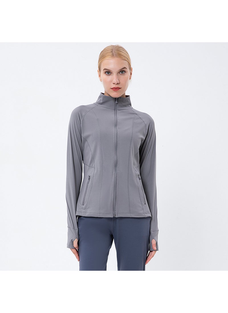 Generic 2023 spring new womens yoga clothes sports coat quick-drying stand collar long sleeve running coat fitness clothes cross-border Dark gray 