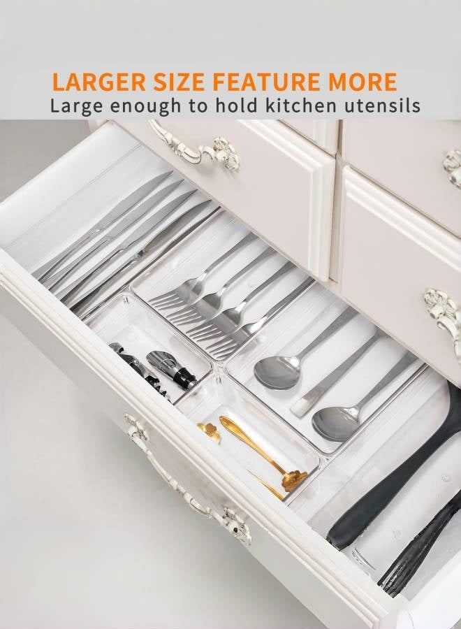 nihao 25 PCS Drawer Organizer Set,Storage Sets,Refrigerator Organizers，Utensil Tray for Kitchen, BPA Free Flatware and Cutlery Holder, Adjustable Plastic Storage , Large, Clear - Image 5