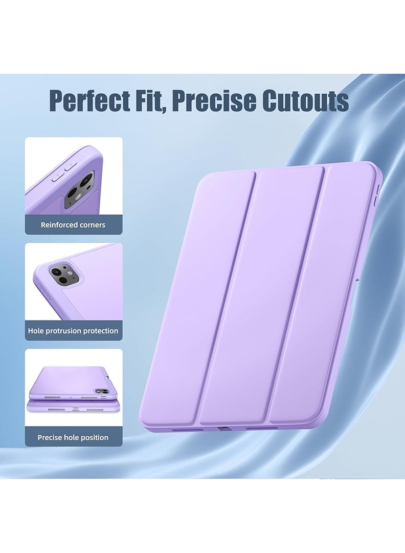 Theodor New Compatible with iPad Pro 11 Inch Case (M4, 5th Gen 2024) with Pencil Holder, Smart Cover with Protective Trifold Stand & Soft TPU Back, Auto Wake/Sleep, Support Pencil Pro Lavender  - Image 3
