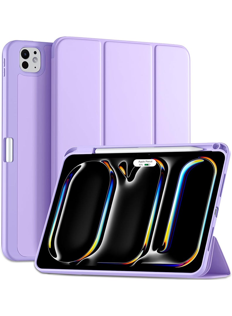Theodor New Compatible with iPad Pro 11 Inch Case (M4, 5th Gen 2024) with Pencil Holder, Smart Cover with Protective Trifold Stand & Soft TPU Back, Auto Wake/Sleep, Support Pencil Pro Lavender  - Image 1