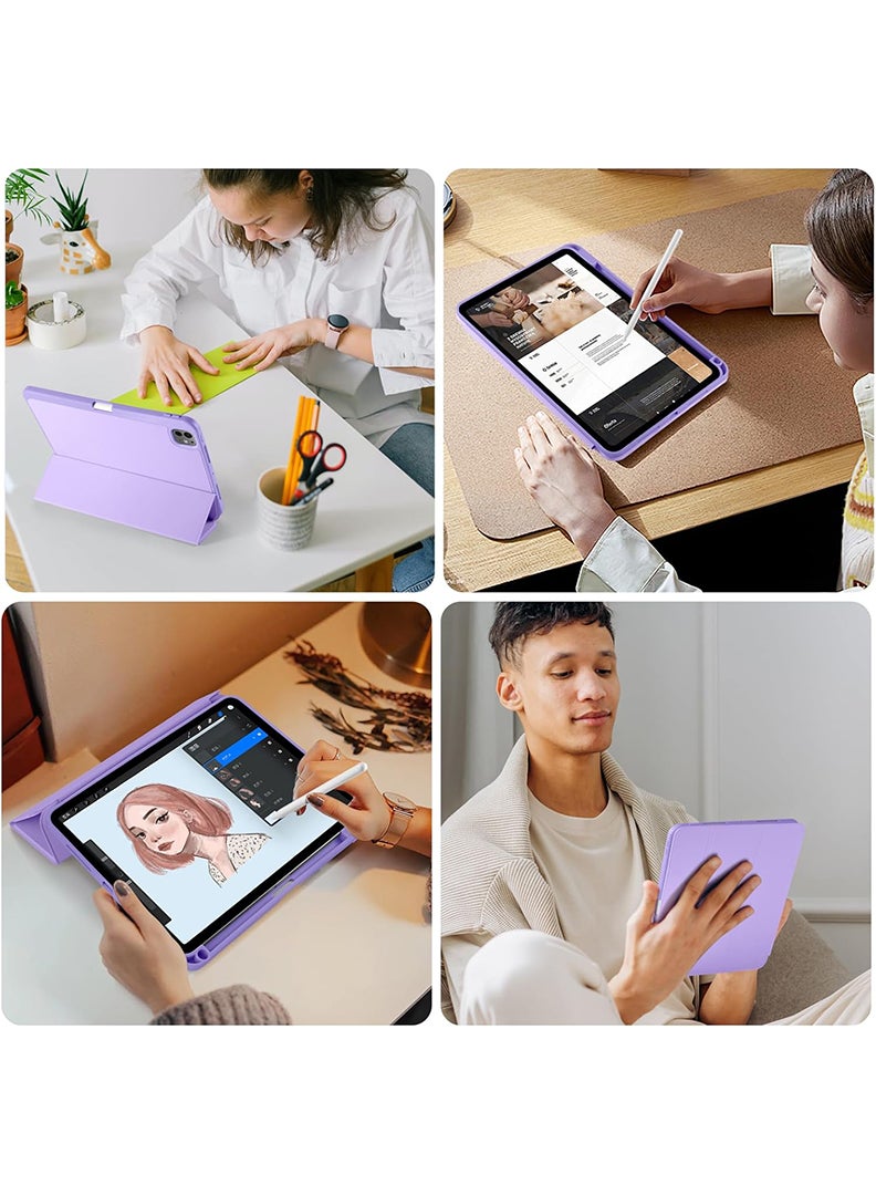 Theodor New Compatible with iPad Pro 11 Inch Case (M4, 5th Gen 2024) with Pencil Holder, Smart Cover with Protective Trifold Stand & Soft TPU Back, Auto Wake/Sleep, Support Pencil Pro Lavender  - Image 4