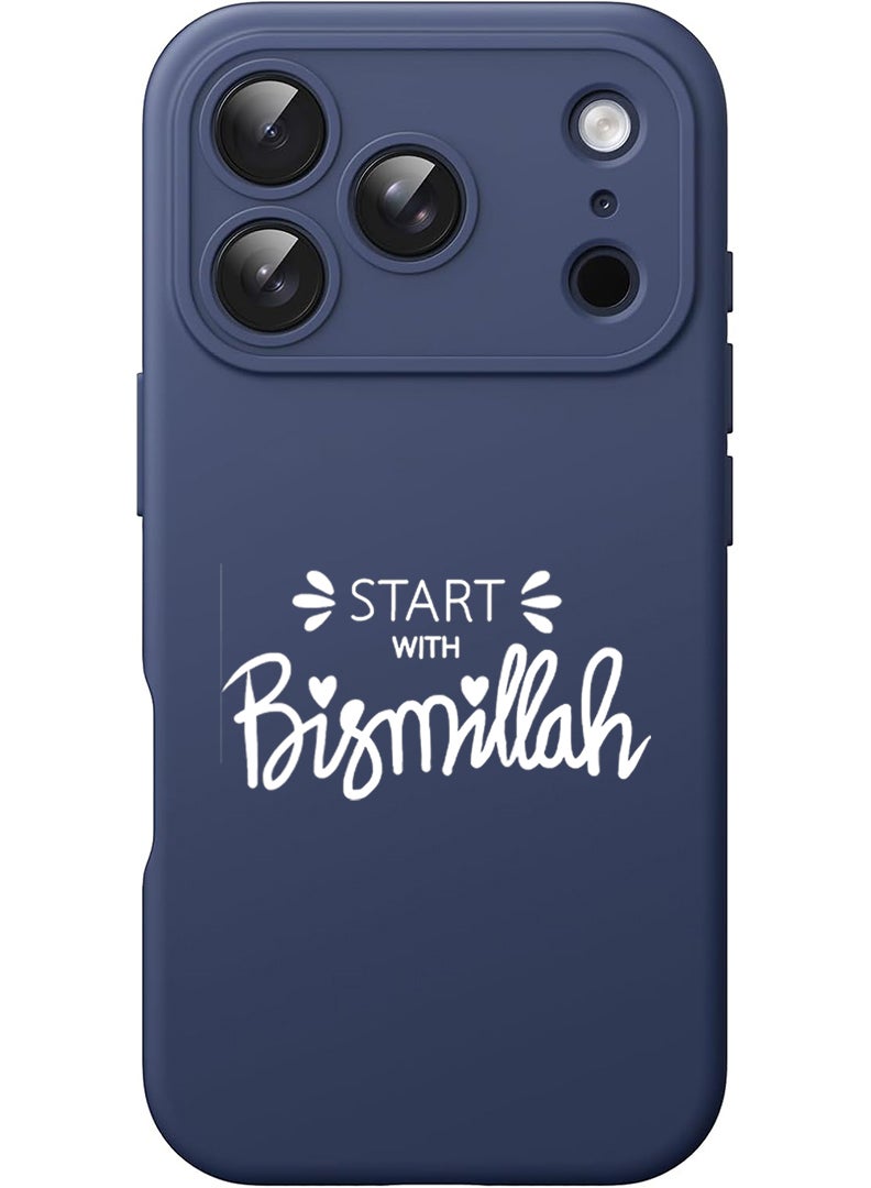 Theodor Protective Slim Fit Case Liquid Silicone Cover with Full Body Protection Anti-Scratch Shockproof Case For Apple iPhone 17 Pro Max (Blue) Start with Bismillah - White - Image 1