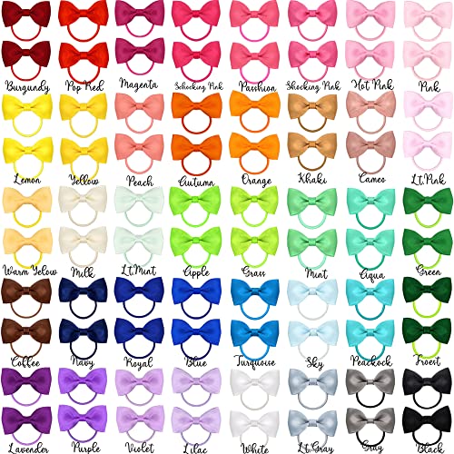 CÉLLOT 80PCS 2 Inches Baby Bows Hair Ties Mini Boutique Hair Bows Durable Elastic Rubber Ribbon Hair Band Accessories for Toddlers Infants Kids Under 2 Years Old - Image 2