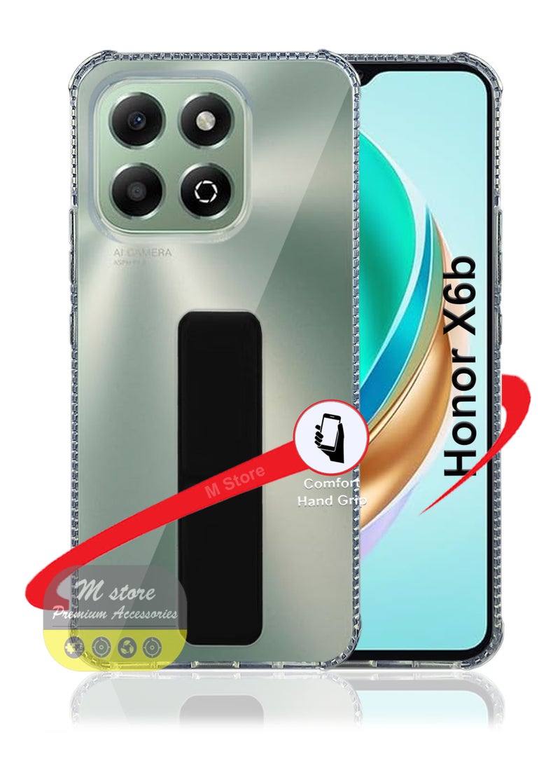 Generic - غطاء حماية سيليكون شفاف مضاد للصدمات For Honor X6B مع قبضة يد مغناطيسية - شفاف/أسود - Image 1