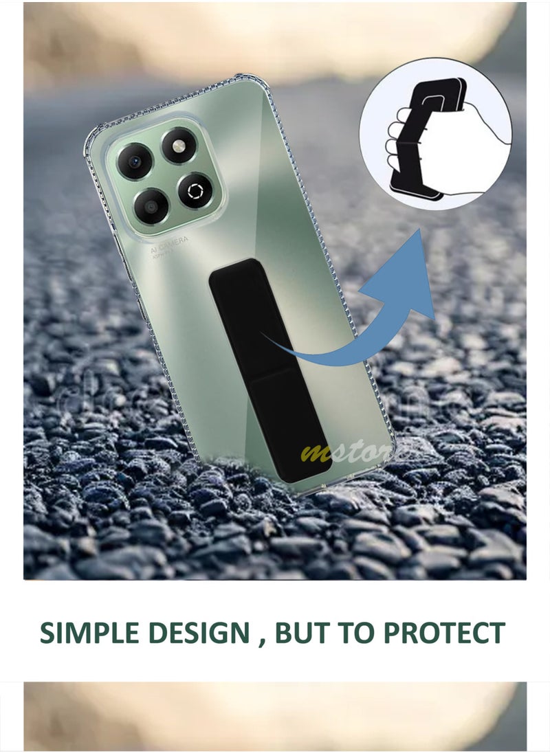 Generic - غطاء حماية سيليكون شفاف مضاد للصدمات For Honor X6B مع قبضة يد مغناطيسية - شفاف/أسود - Image 1