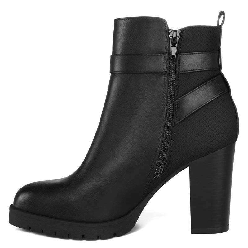 mysoft Women's Ankle Boots Chunky Stacked Heel Zipper Booties - Available in Wide Sizes - Image 3