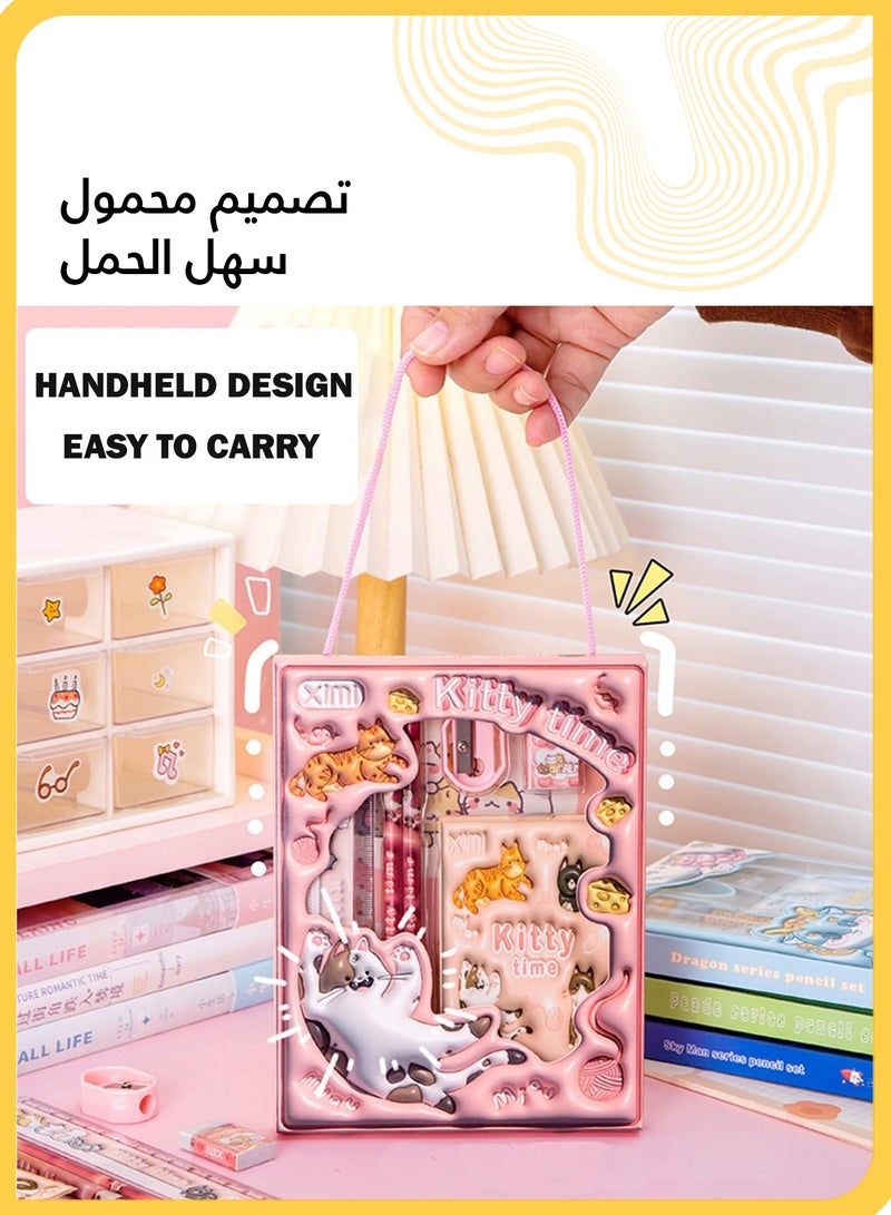 She&Little 2 Pcs Back to School Stationery Gift Set , Cat and Space Themed School Supplies for Girls and Boys with Pencil , Eraser, Ruler, Sharpener and Notebook Cute Office and Classroom Kit  - Image 4