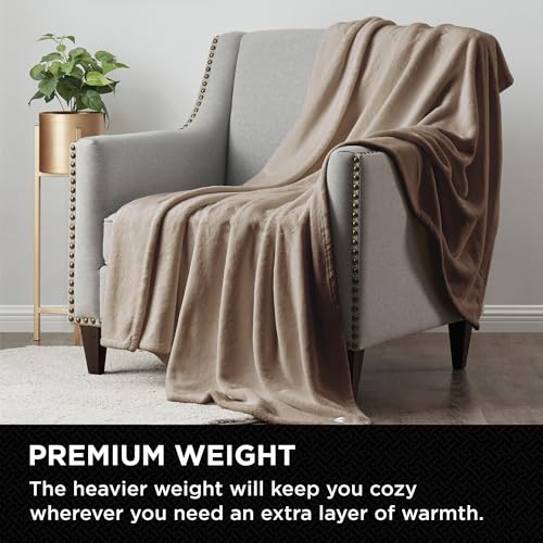 Brookstone Nap Plush Throw Blanket for Couch | Warm & Super Soft Blanket with Unmatched Heavy, Dense, and Ultra-Comfy Throw | Luxurious Drape, Cozying Up on a Sofa, Chair | Taupe - Image 4