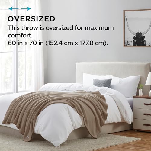 Brookstone Nap Plush Throw Blanket for Couch | Warm & Super Soft Blanket with Unmatched Heavy, Dense, and Ultra-Comfy Throw | Luxurious Drape, Cozying Up on a Sofa, Chair | Taupe - Image 3