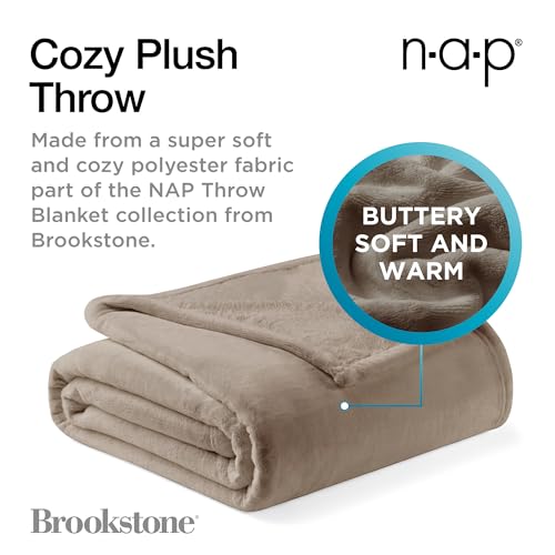 Brookstone Nap Plush Throw Blanket for Couch | Warm & Super Soft Blanket with Unmatched Heavy, Dense, and Ultra-Comfy Throw | Luxurious Drape, Cozying Up on a Sofa, Chair | Taupe - Image 2