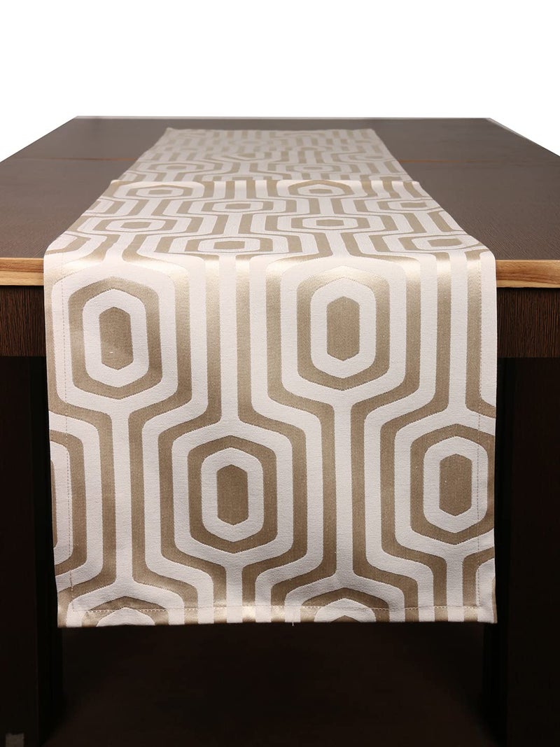 Home - The Best is for You Cotton Table Runner with Woven Damask Design (Cream, 13X84 Inch) - Pack of 1 - Image 1
