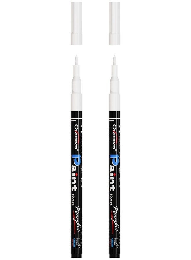 Overseas White Acrylic Paint Pens 2 Pack, 0.7mm Extra Fine Tip Permanent Markers, Water-Based, Waterproof, Non Toxic Paint Markers for Wood, Metal, Rock, Plastic, Glass, Canvas, Fabric, Plastic - Image 1