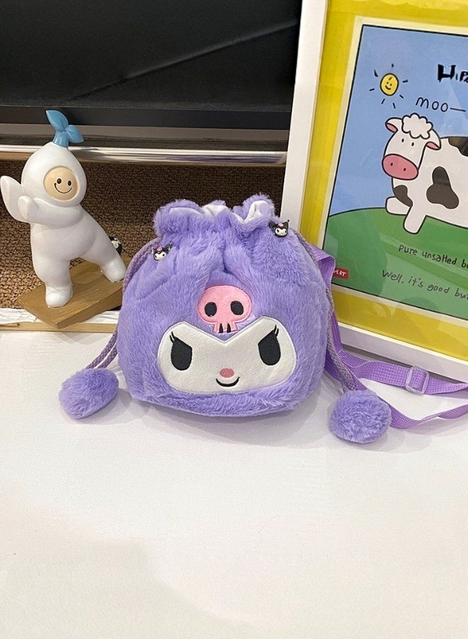 Sanrio Cute Sanrio Kuromi Plush Bucket Bag Soft Stuffed Crossbody Bag Stylish Shoulder Storage Bag for Kids Teens - Image 1