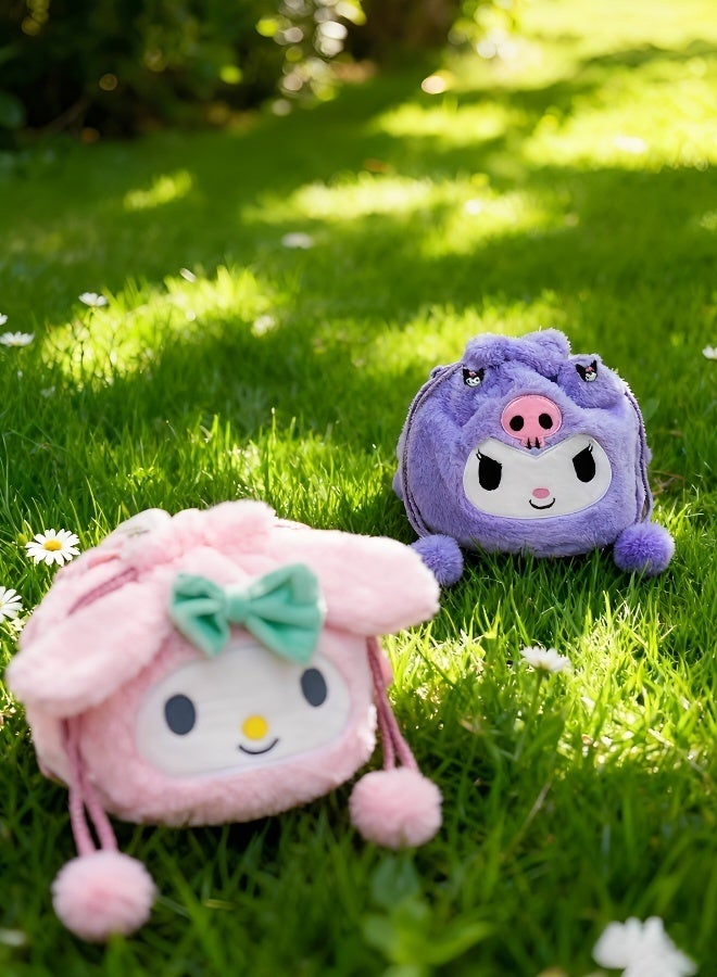 Sanrio Cute Sanrio Kuromi Plush Bucket Bag Soft Stuffed Crossbody Bag Stylish Shoulder Storage Bag for Kids Teens - Image 5