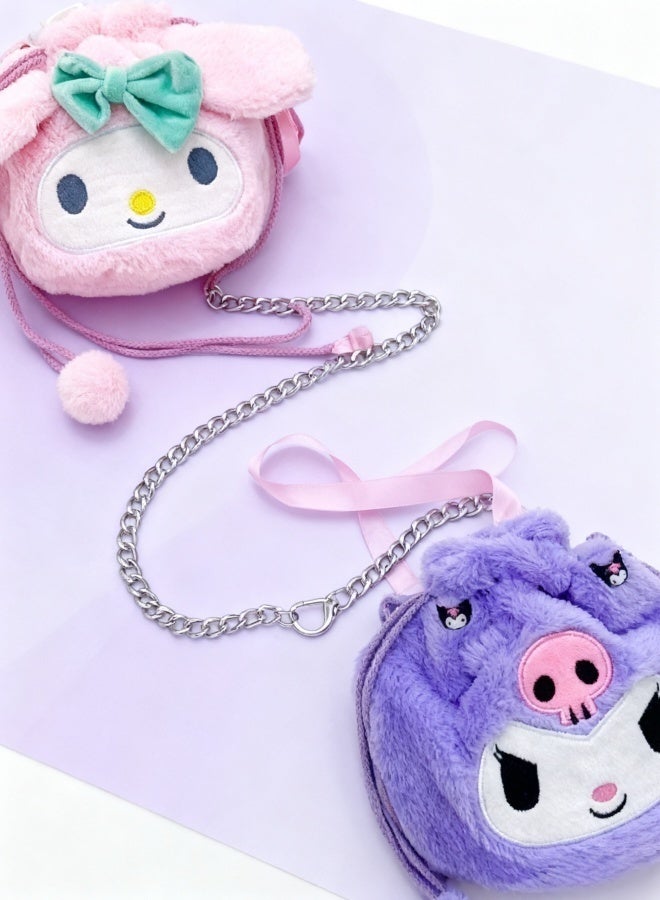 Sanrio Cute Sanrio Kuromi Plush Bucket Bag Soft Stuffed Crossbody Bag Stylish Shoulder Storage Bag for Kids Teens - Image 4