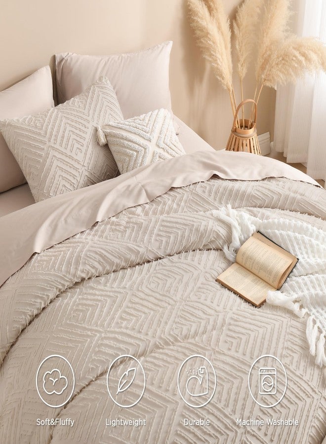 Andency Khaki California King Comforter Set, 3 Pieces Khaki Boho Bedding Set & Collections, Farmhouse Tufted Fluffy Bed Set for California King Bed (1 Comforter 104x96In, 2 Pillowcases) - Image 4