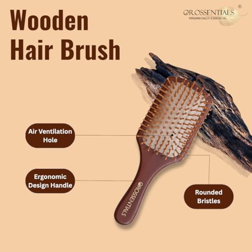 OROSSENTIALS Premium Wooden Hair Brush for Women & Men - Boar Bristle Paddle Brush for Curly Hair, Hair Growth With Flat Paddle Design - Image 5