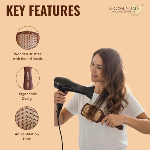 OROSSENTIALS Premium Wooden Hair Brush for Women & Men - Boar Bristle Paddle Brush for Curly Hair, Hair Growth With Flat Paddle Design - Image 3